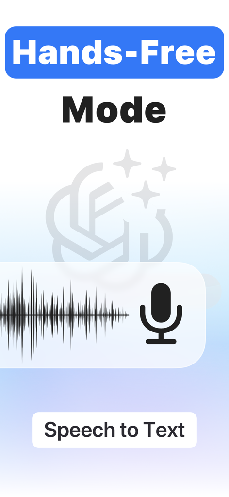 KI-Chat-App-Oberfläche zeigt den Freihandmodus und die Funktion "Sprache zu Text" mit einem Mikrofonsymbol und Wellenformen