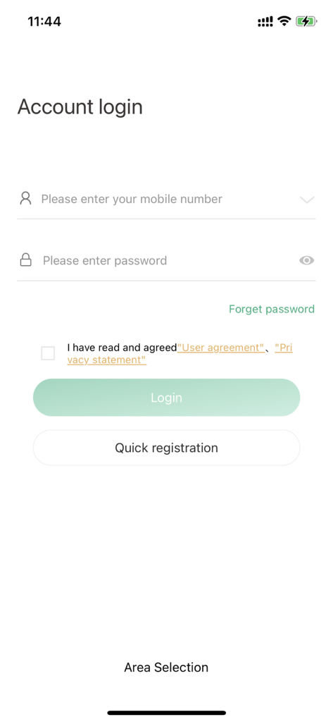 EasyLiveLite - Interface de login de conta para o aplicativo de segurança EasyLiveLite mostrando campos de entrada de número de celular e senha