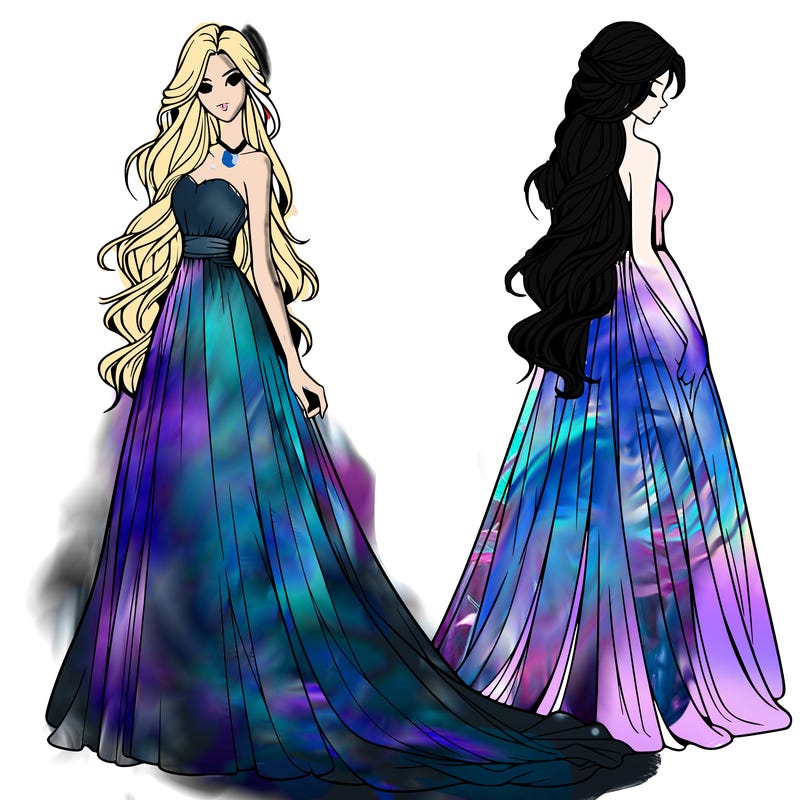 realistic woman with long flowing dress