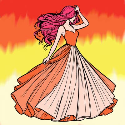 realistic woman with dress flowing in the wind