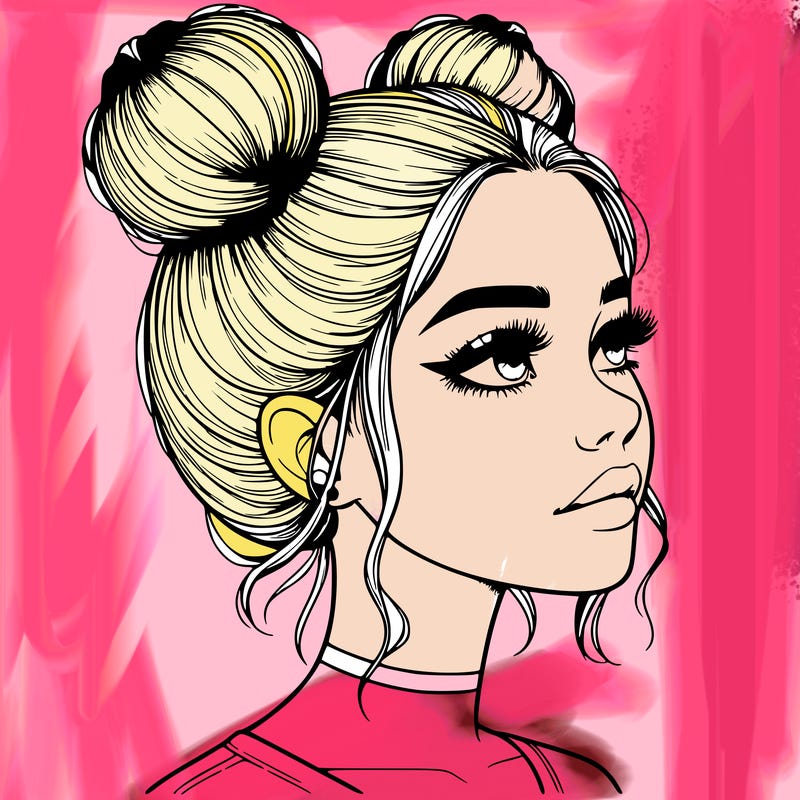 realistic girl with buns on the top of her head