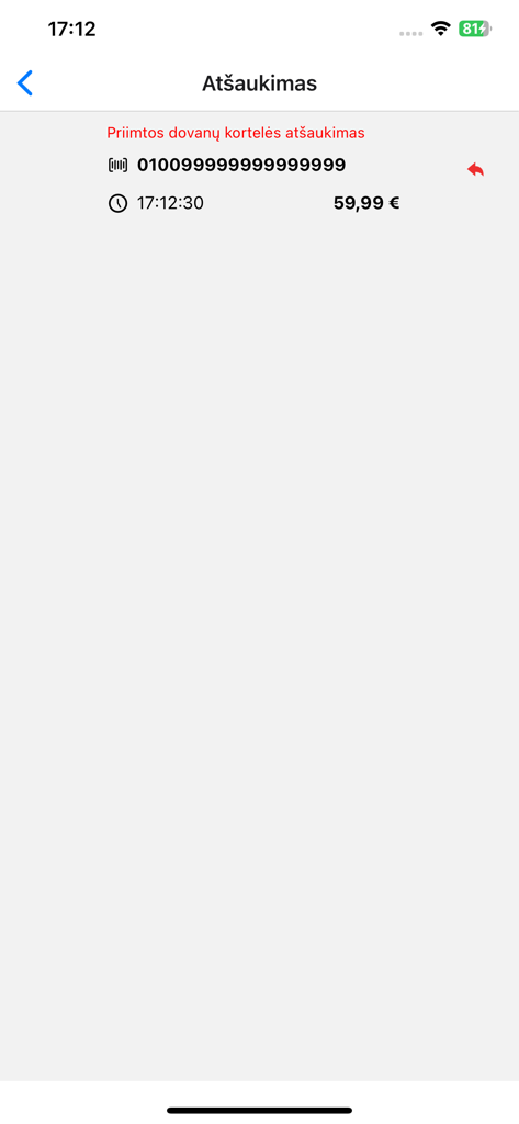 Geradovana Smart Partner - Transaction cancellation screen in the Geradovana Smart Partner app showing gift card details and price