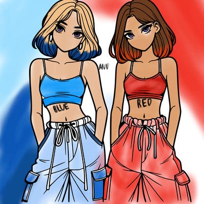 two girls with crop top with baggy pants