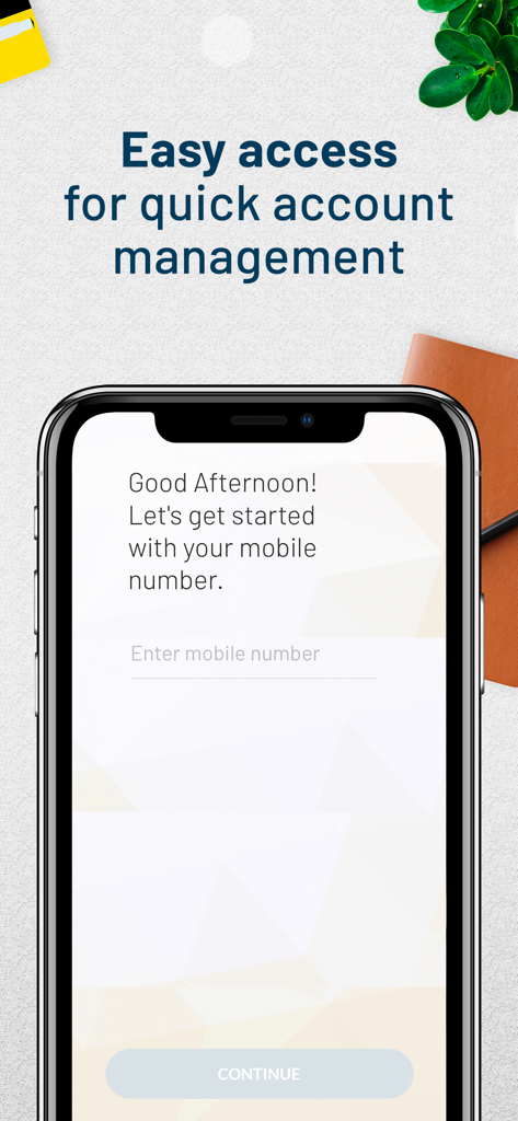 MyDigi Mobile App - 빠른 계정 관리를 위한 모바일 번호 입력 필드를 보여주는 MyDigi 모바일 앱 로그인 화면.