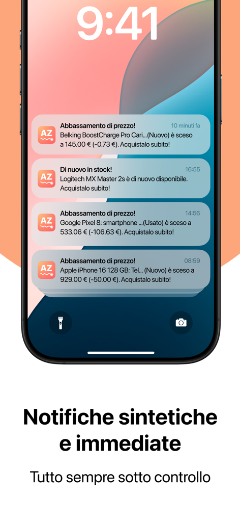 AZ Tracker - iPhone-Sperrbildschirm zeigt Echtzeit-Preissenkungs- und Benachrichtigungen über wieder aufgefüllten Bestand von AZ Tracker