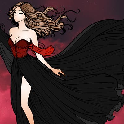 realistic woman in dress flowing the the wind