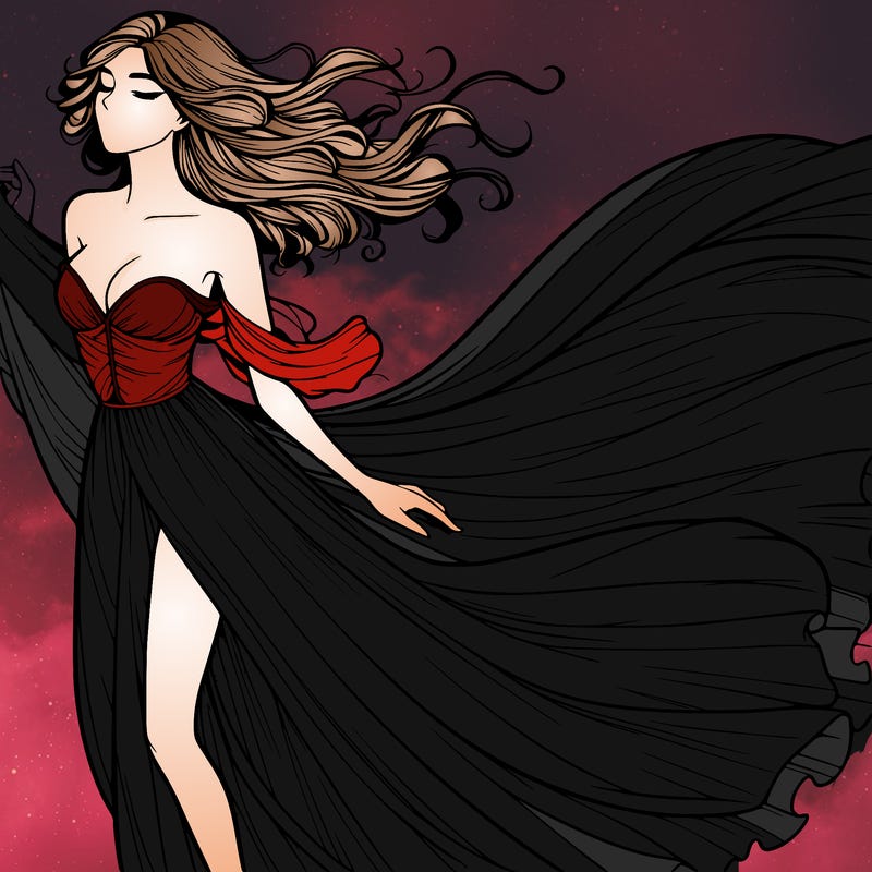 realistic woman in dress flowing the the wind