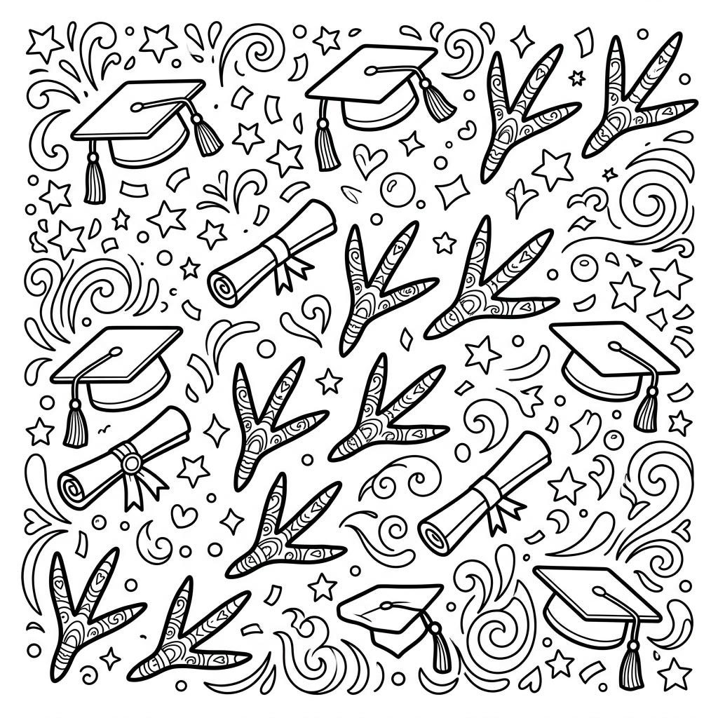 Fun Turkey Tracks Graduation Coloring Page for Celebrations