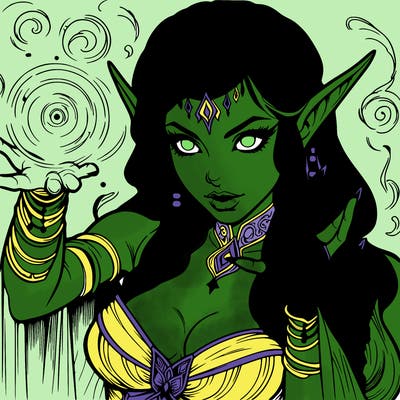 realistic scary beautiful elf sorceress casting spell