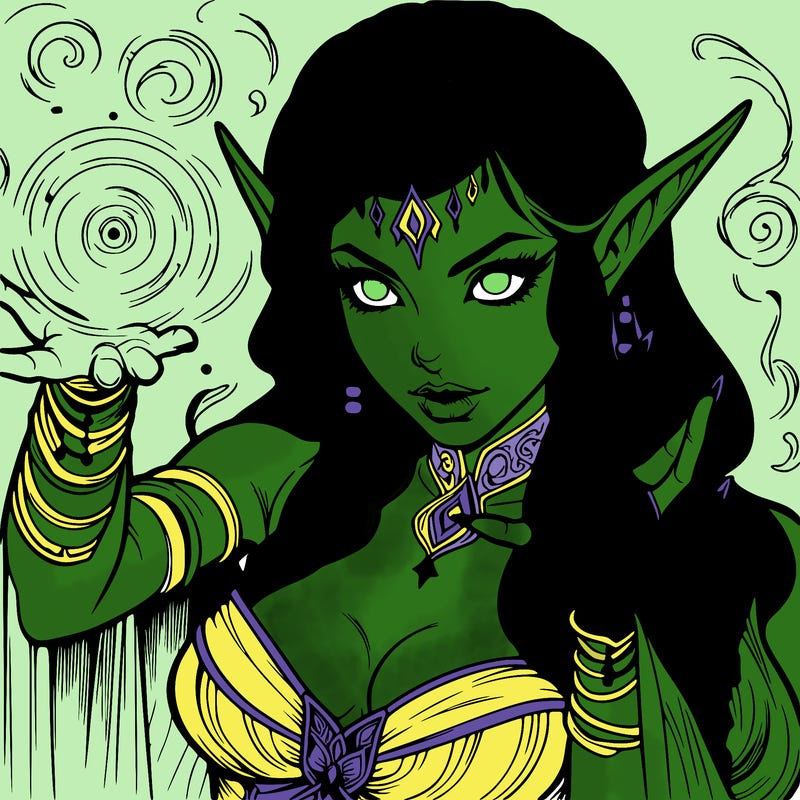 realistic scary beautiful elf sorceress casting spell