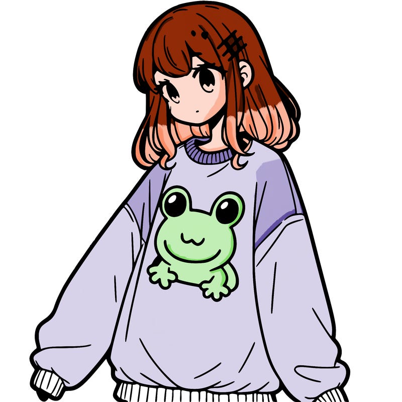 girl wearing frogging sweatshirt