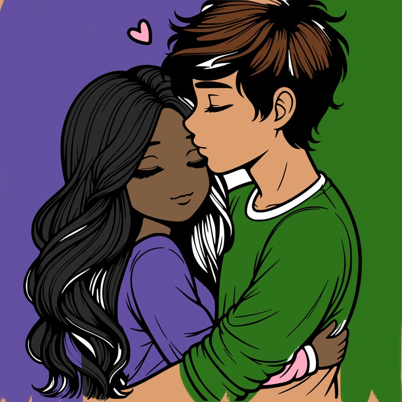 a realistic couple boy and girl hugging and kissing