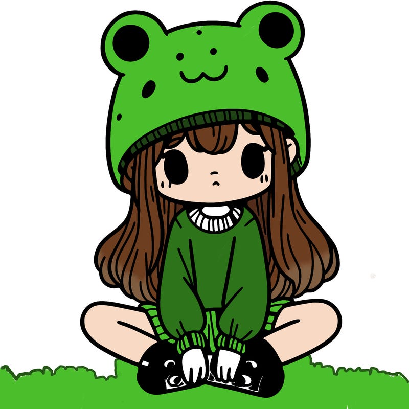 a girl wearing a frog hat and some frog socks