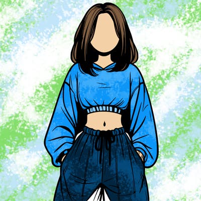 realistic girl faceless with baggy pants and a crop top