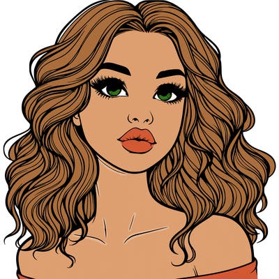 realistic girl with wavy hair and lips