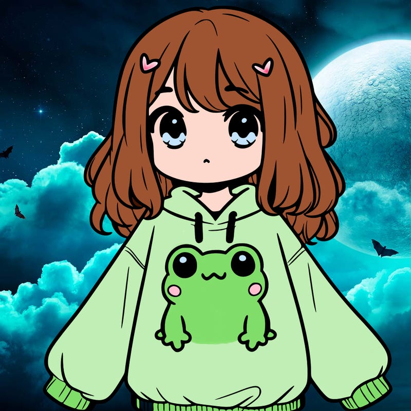 girl wearing frogging sweatshirt