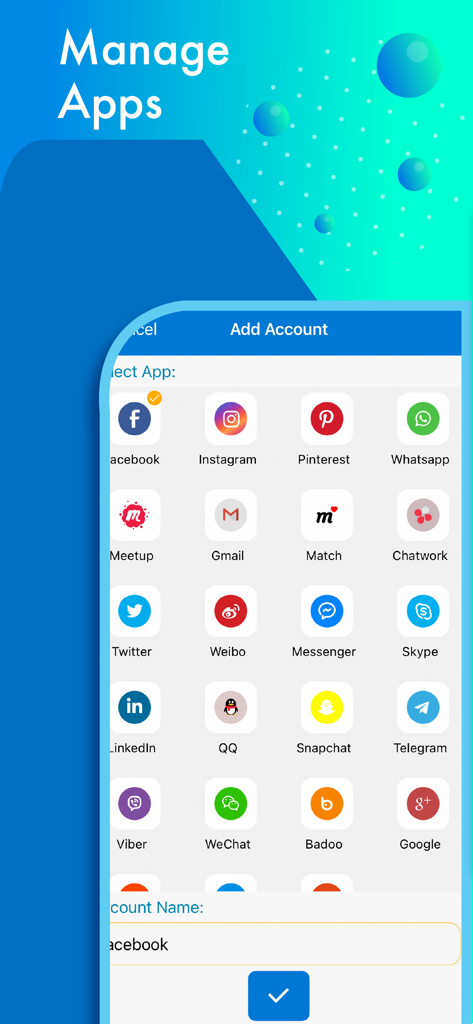 Dual Space WA Web Whats - Uma tela mostrando vários ícones de aplicativos de mídia social para adicionar múltiplas contas
