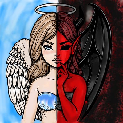 realistic angel half demon