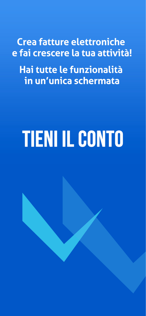 Tieni il Conto - Tela introdutória do aplicativo Tieni il Conto para gerenciamento de faturamento eletrônico.