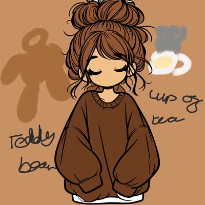 girl with baggy sweatshirt and messy bun