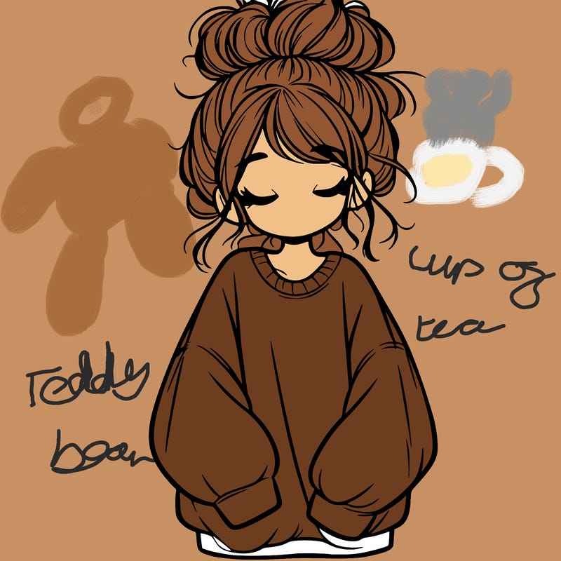 girl with baggy sweatshirt and messy bun