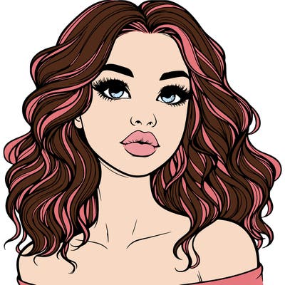realistic girl with wavy hair and lips
