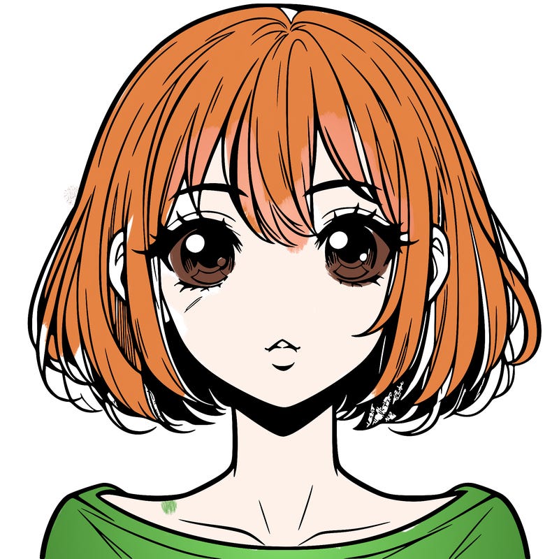 manga girl with short hair and lips