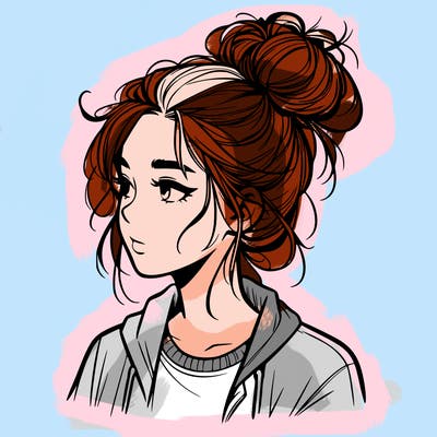 realistic teenage girl with a messy bun