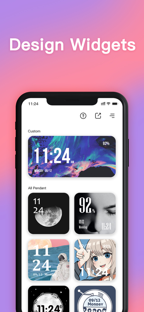 Una colección de estilos de diseño de widgets estéticos y personalizados para iPhone que incluyen relojes e indicadores de batería