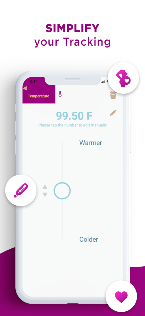 MyDays X - Interface of the MyDays X app showing a simplified temperature tracking screen for monitoring ovulation