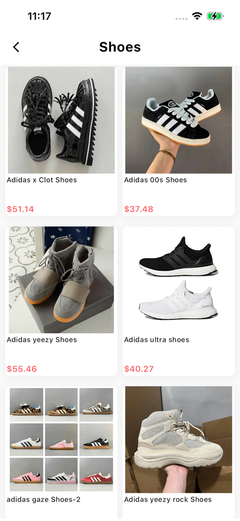 Mulebuy Sheets - Mulebuy Sheets app screen showing a list of Adidas sneakers with prices