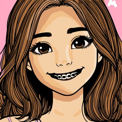 a girl with braces smiling with freckles realistic