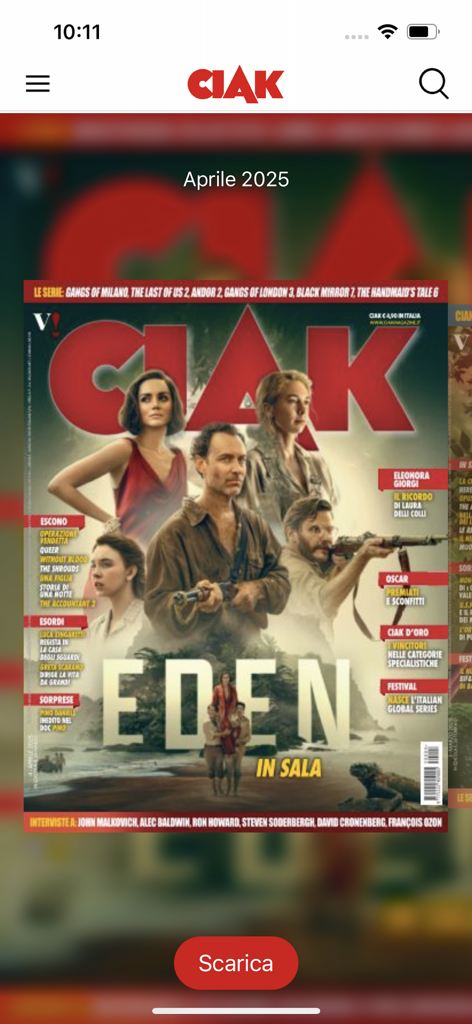 Ciak - Digital - The April 2025 digital cover of Ciak magazine featuring the movie Eden on an iPhone screen.