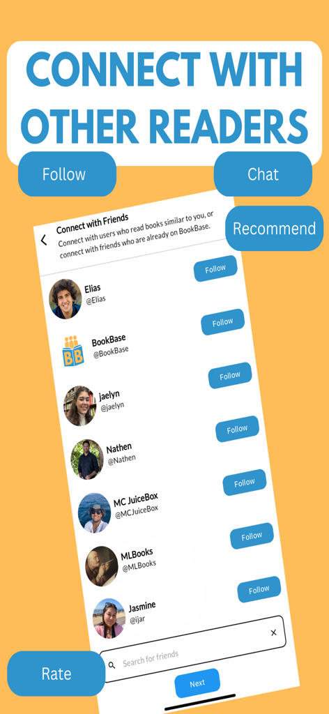 BookBase - Interface for finding and following friends and other readers on the BookBase app