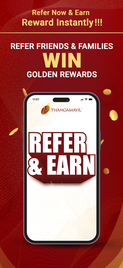 Thangamayil DigiGold app refer and earn golden rewards screen