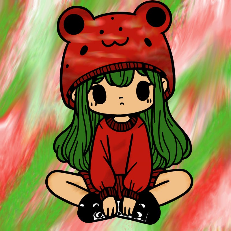 a girl wearing a frog hat and some frog socks