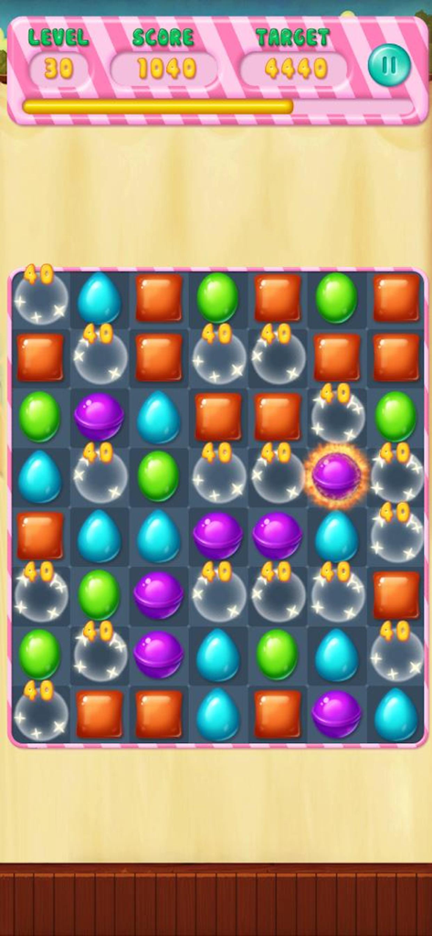 Candy Rescue Frenzy - Gameplay screenshot of Candy Rescue Frenzy match-3 puzzle game showing a colorful candy grid