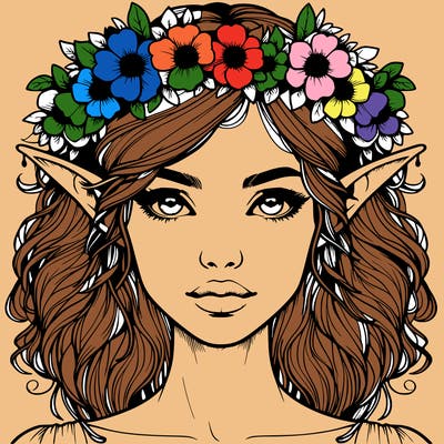 realistic female elf with flower crown