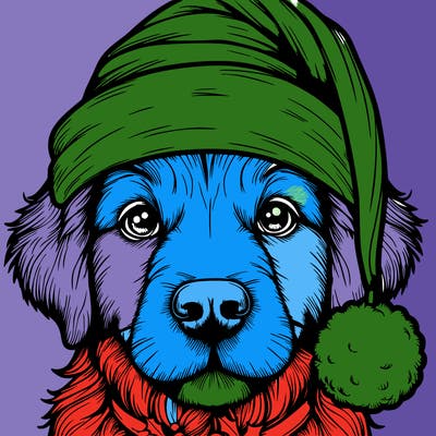 realistic dog with a christmas hat