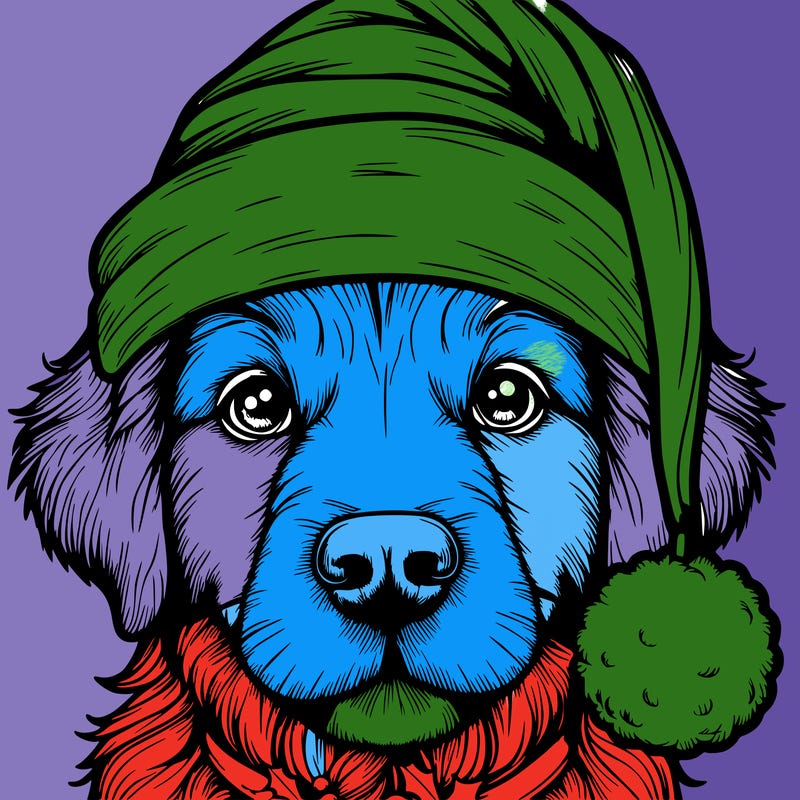 realistic dog with a christmas hat