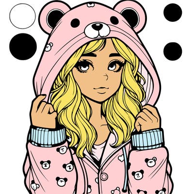 realistic girl in a animal pjs hoodie