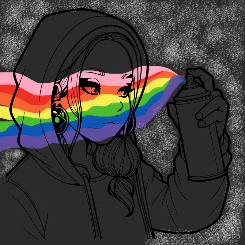 a realistic girl, spray painting