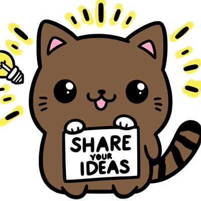 a cute cat saying share your ideas