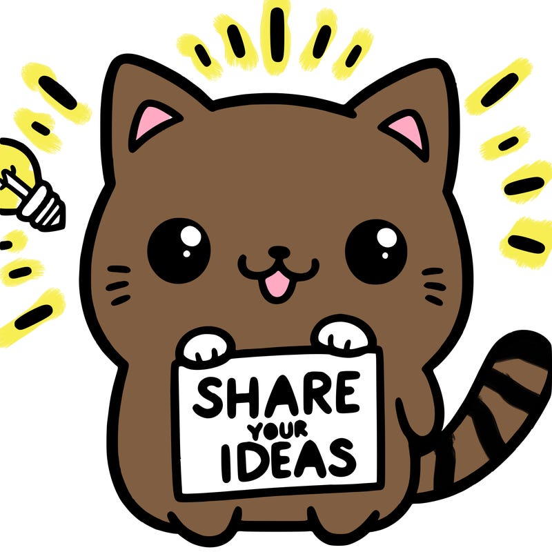 a cute cat saying share your ideas