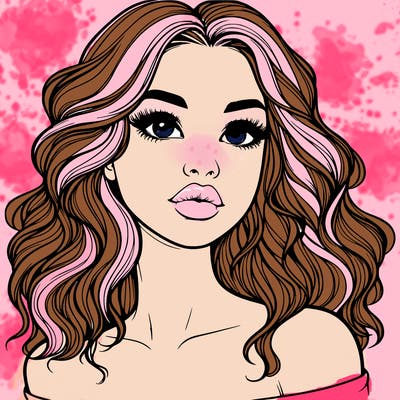 realistic girl with wavy hair and lips
