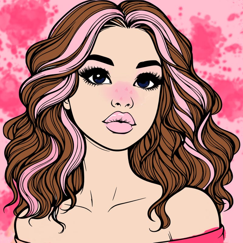 realistic girl with wavy hair and lips