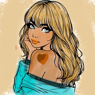 realistic girl with bangs looking over her shoulder