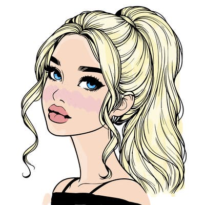 realistic girl with a ponytail on her hair and lips