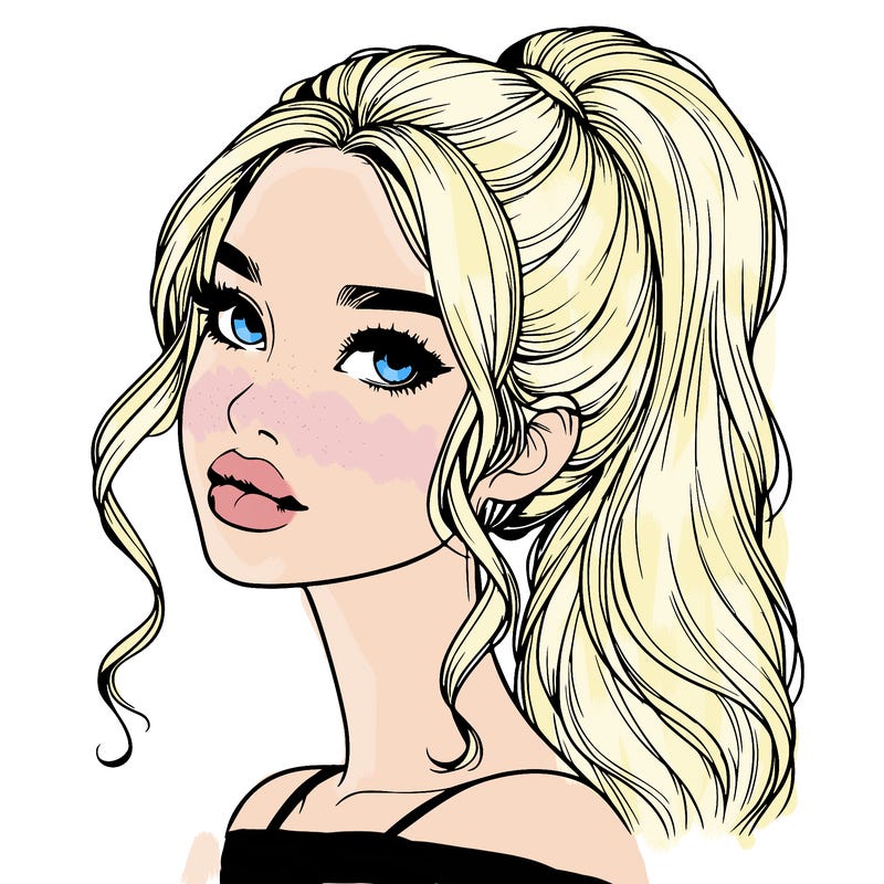 realistic girl with a ponytail on her hair and lips