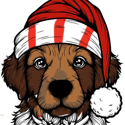 realistic dog with a christmas hat